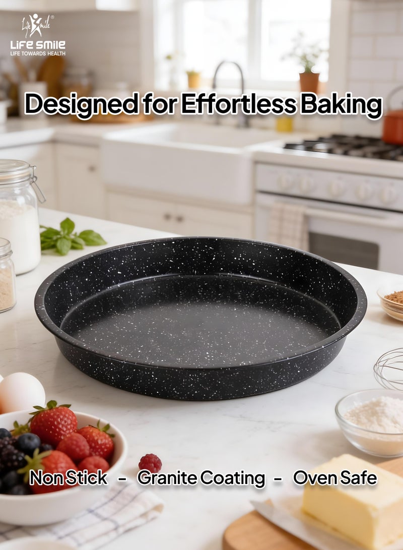 Life Smile Non-Stick Carbon Steel Round Cake Pan with Granite Coating – Oven Safe Baking Pan - Image 3